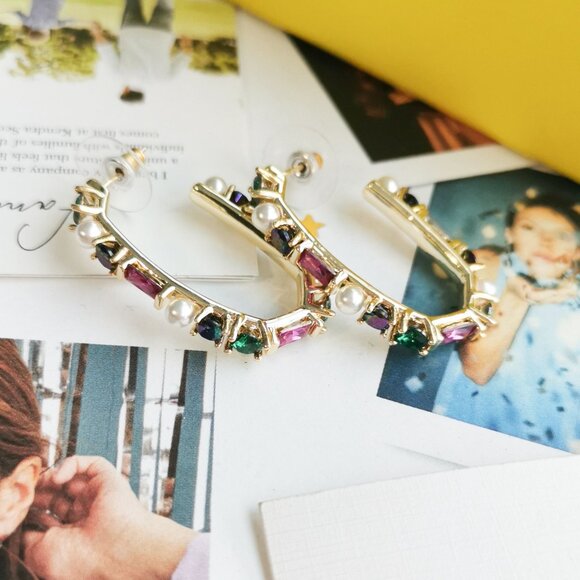 New Kendra Scott Madelyn Multi Mix Hoop Earrings Gold - Picture 3 of 4